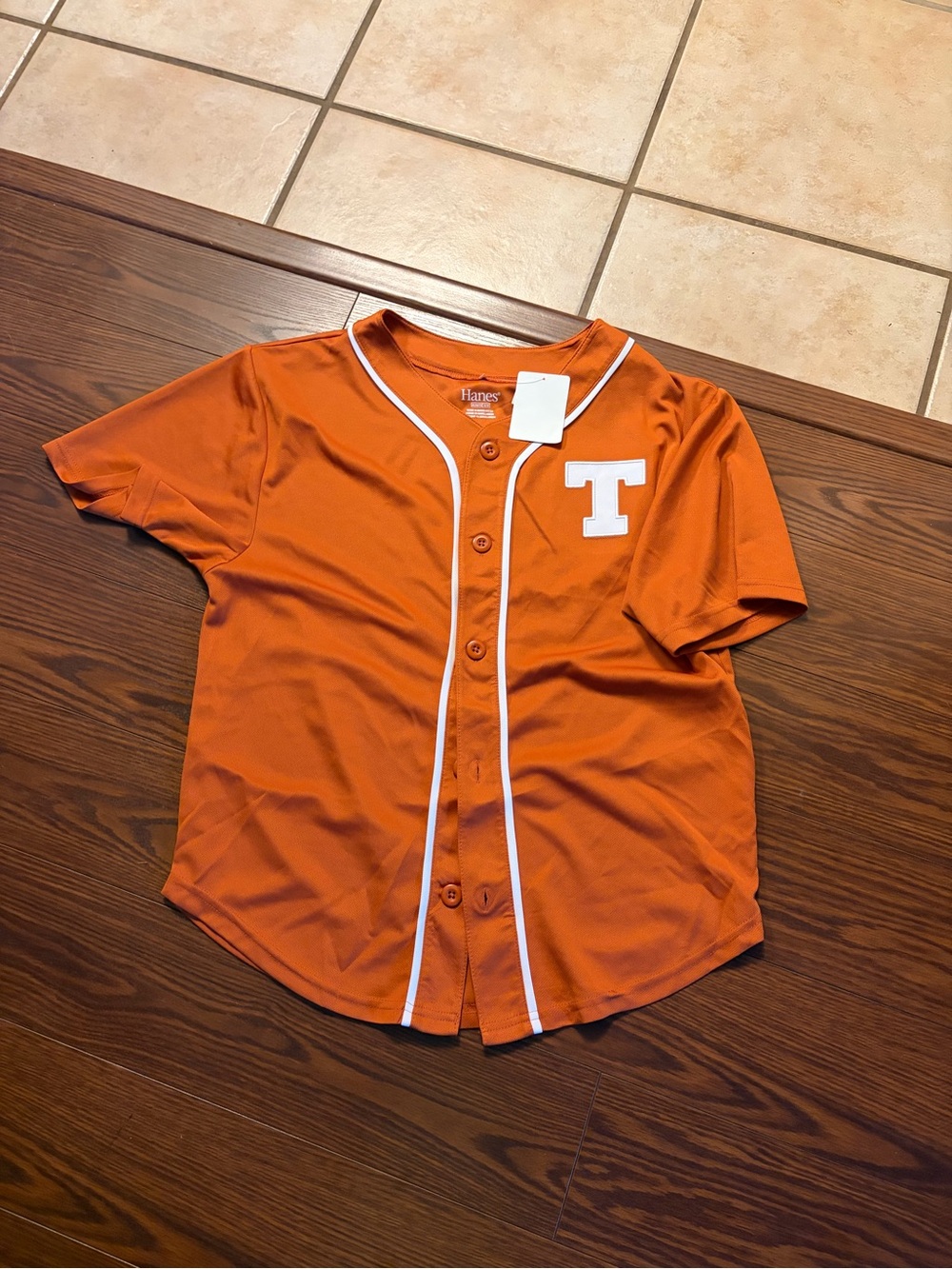 Hanes Kids Orange Short-Sleeve Button Baseball Texas longhorns jersey